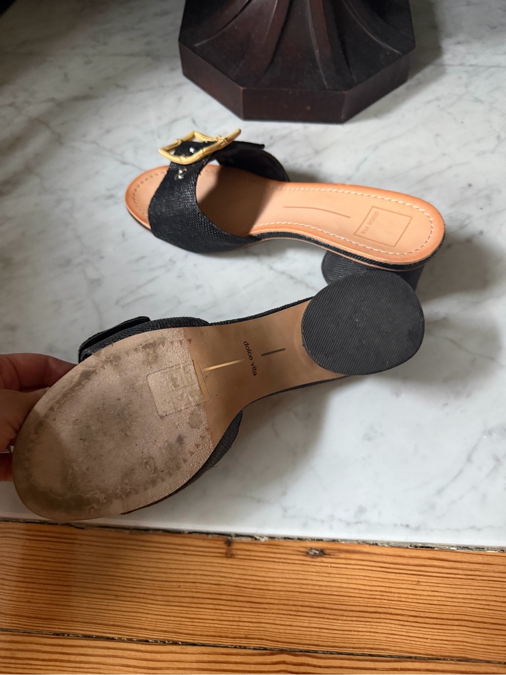 Dolce Vita Black Slide Mules with Gold Buckle - Picture 4 of 5